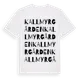 White t-shirt med Kallmyrgården ordlek t-shirt