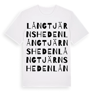 Långtjärnsheden ordlek t-shirt – ekologisk bomull t-shirt från Pinshirt
