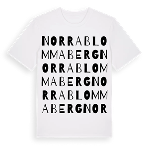 Norra Blommaberg ordlek t-shirt – ekologisk bomull t-shirt från Pinshirt