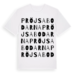 Pröjsabodarna ordlek t-shirt – ekologisk bomull t-shirt från Pinshirt