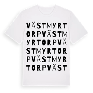 Västmyrtorp ordlek t-shirt – ekologisk bomull t-shirt från Pinshirt
