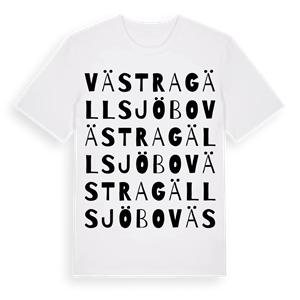 Västra Gällsjöbo ordlek t-shirt – ekologisk bomull t-shirt från Pinshirt