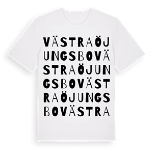 Västra Öjungsbo ordlek t-shirt – ekologisk bomull t-shirt från Pinshirt
