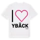 White t-shirt med Jag älskar Ybäck t-shirt stort tryck