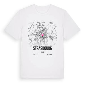 Strasbourg karta t-shirt – ekologisk bomull t-shirt från Pinshirt