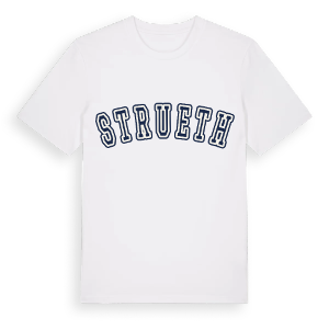 Strueth college t-shirt – ekologisk bomull t-shirt från Pinshirt