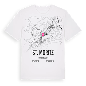 St. Moritz karta t-shirt – ekologisk bomull t-shirt från Pinshirt