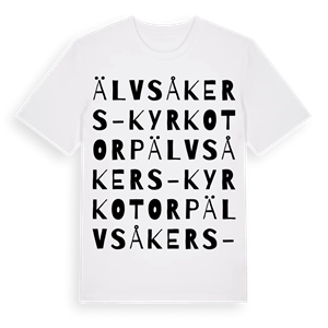 Älvsåkers-Kyrkotorp ordlek t-shirt – ekologisk bomull t-shirt från Pinshirt
