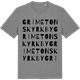 Mid Heather Gray t-shirt med Grimetons kyrkby ordlek t-shirt