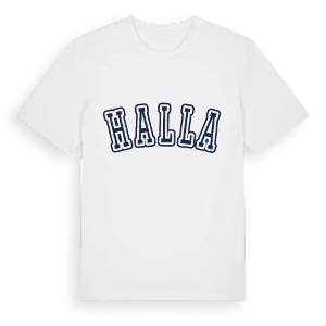 Halla college t-shirt – ekologisk bomull t-shirt från Pinshirt
