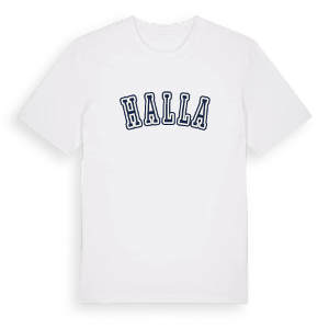 Halla college t-shirt – ekologisk bomull t-shirt från Pinshirt