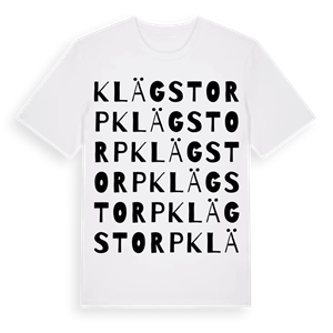 Klägstorp ordlek t-shirt – ekologisk bomull t-shirt från Pinshirt