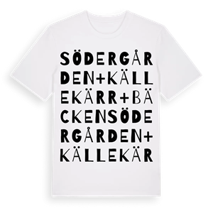 Södergården + Källekärr + Bäcken ordlek t-shirt – ekologisk bomull t-shirt från Pinshirt