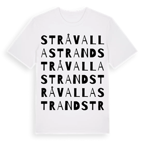 Stråvalla strand ordlek t-shirt – ekologisk bomull t-shirt från Pinshirt