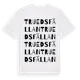White t-shirt med Truedsfällan ordlek t-shirt