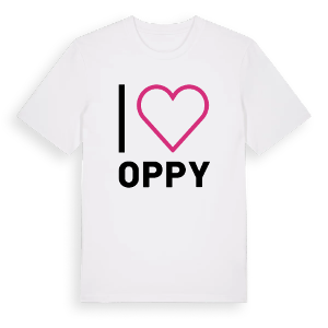 Jag älskar Oppy t-shirt stort tryck – ekologisk bomull t-shirt från Pinshirt