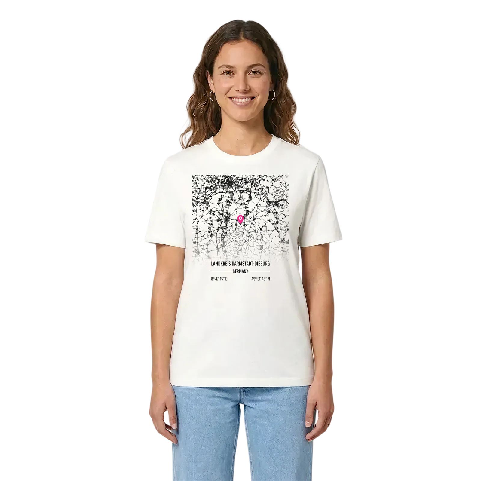 Landkreis Darmstadt-Dieburg karta t-shirt – White, i miljö