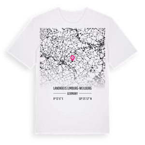 Landkreis Limburg-Weilburg karta t-shirt – ekologisk bomull t-shirt från Pinshirt