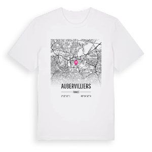 Aubervilliers karta t-shirt – ekologisk bomull t-shirt från Pinshirt