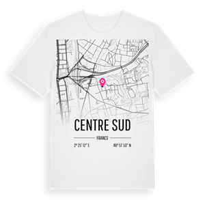 Centre Sud karta t-shirt – ekologisk bomull t-shirt från Pinshirt