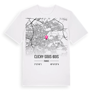 Clichy-sous-Bois karta t-shirt – ekologisk bomull t-shirt från Pinshirt