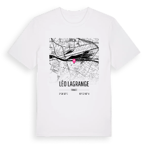 Léo Lagrange karta t-shirt – ekologisk bomull t-shirt från Pinshirt