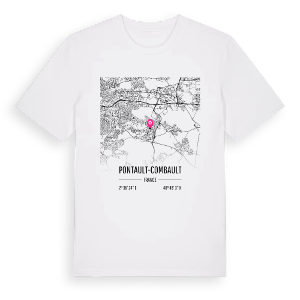 Pontault-Combault karta t-shirt – ekologisk bomull t-shirt från Pinshirt