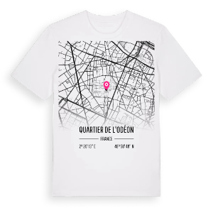 Quartier de l'Odéon karta t-shirt – ekologisk bomull t-shirt från Pinshirt