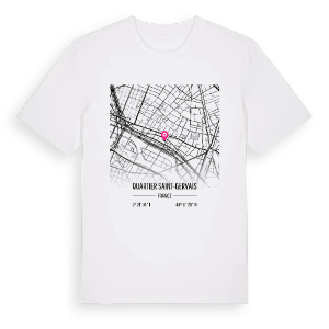 Quartier Saint-Gervais karta t-shirt – ekologisk bomull t-shirt från Pinshirt
