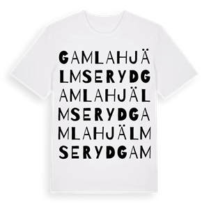Gamla Hjälmseryd ordlek t-shirt – ekologisk bomull t-shirt från Pinshirt