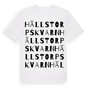 Hällstorpskvarn ordlek t-shirt – ekologisk bomull t-shirt från Pinshirt