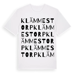 Klämmestorp ordlek t-shirt – ekologisk bomull t-shirt från Pinshirt