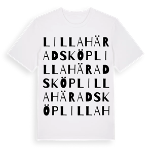 Lilla Häradsköp ordlek t-shirt – ekologisk bomull t-shirt från Pinshirt