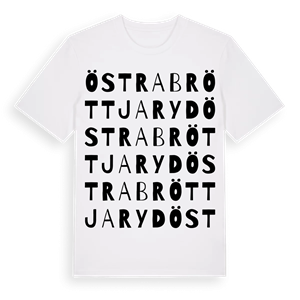 Östra Bröttjaryd ordlek t-shirt – ekologisk bomull t-shirt från Pinshirt