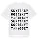 White t-shirt med Skyttabygget ordlek t-shirt