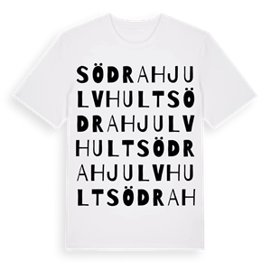 Södra Hjulvhult ordlek t-shirt – ekologisk bomull t-shirt från Pinshirt