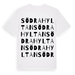 Södra Hyltan ordlek t-shirt – ekologisk bomull t-shirt från Pinshirt
