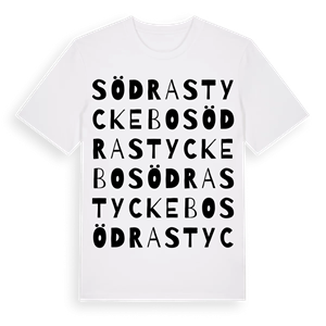 Södra Styckebo ordlek t-shirt – ekologisk bomull t-shirt från Pinshirt