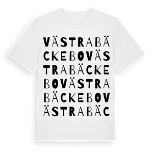 Västra Bäckebo ordlek t-shirt – ekologisk bomull t-shirt från Pinshirt