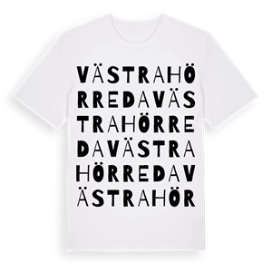 Västra Hörreda ordlek t-shirt – ekologisk bomull t-shirt från Pinshirt