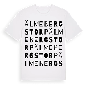 Älmebergstorp ordlek t-shirt – ekologisk bomull t-shirt från Pinshirt