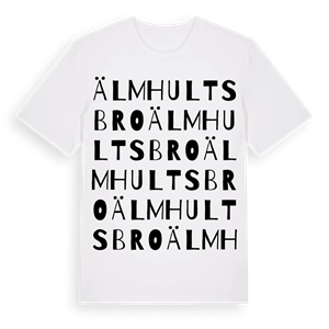 Älmhultsbro ordlek t-shirt – ekologisk bomull t-shirt från Pinshirt