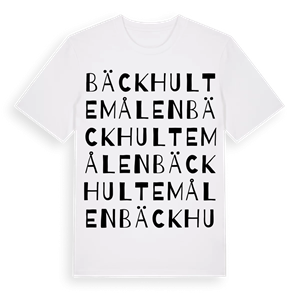 Bäckhultemålen ordlek t-shirt – ekologisk bomull t-shirt från Pinshirt