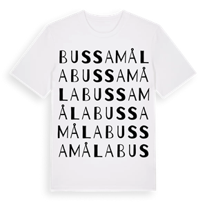 Bussamåla ordlek t-shirt – ekologisk bomull t-shirt från Pinshirt
