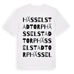 Hässelstadtorp ordlek t-shirt – ekologisk bomull t-shirt från Pinshirt