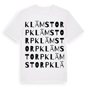 Klämstorp ordlek t-shirt – ekologisk bomull t-shirt från Pinshirt