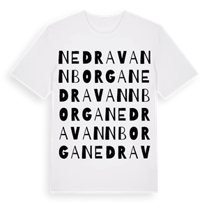 Nedra Vannborga ordlek t-shirt – ekologisk bomull t-shirt från Pinshirt