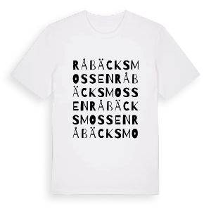 Råbäcksmossen ordlek t-shirt – ekologisk bomull t-shirt från Pinshirt