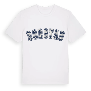 Rorstad college t-shirt – ekologisk bomull t-shirt från Pinshirt