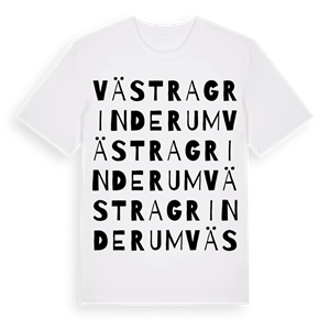 Västra Grinderum ordlek t-shirt – ekologisk bomull t-shirt från Pinshirt